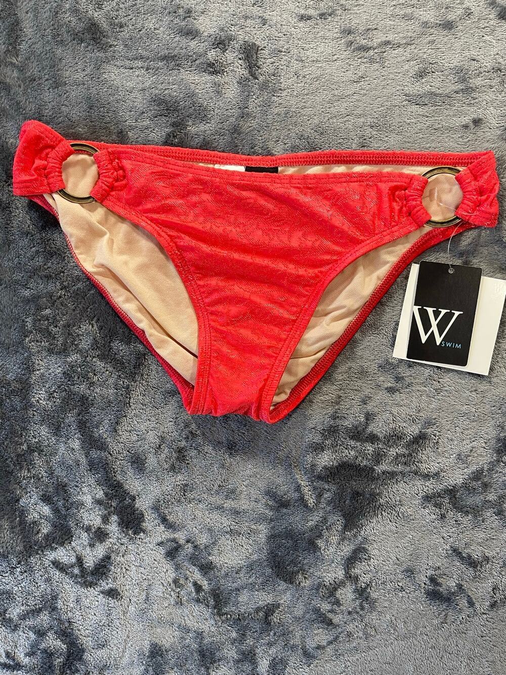 Vintage 2009 W Swim Coral Pink O Ring Textured Bikini Bottom S NWT